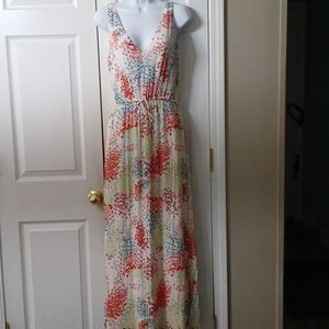 Lucky Brand multicolor floral print sleeveless maxi pocket dress Sz S NWOT